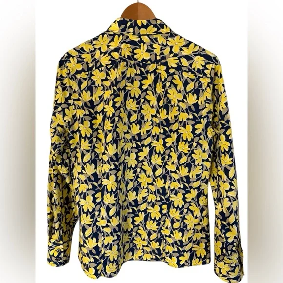 Lands End-NWOT women’s 12 gorgeous no iron floral button down oxford blue/yellow - Picture 5 of 9